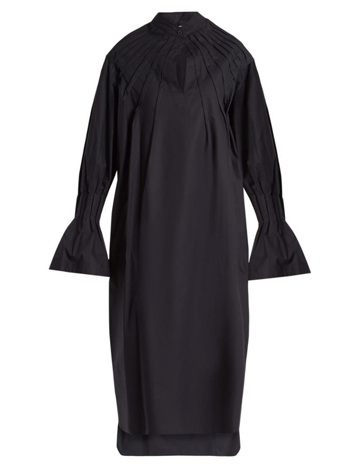 Teija Pleated Long-sleeved Cotton-poplin Dress