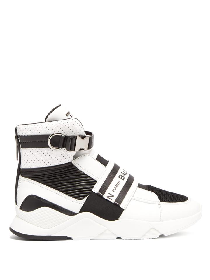 Balmain Logo-embellished Buckled High-top Leather Trainers