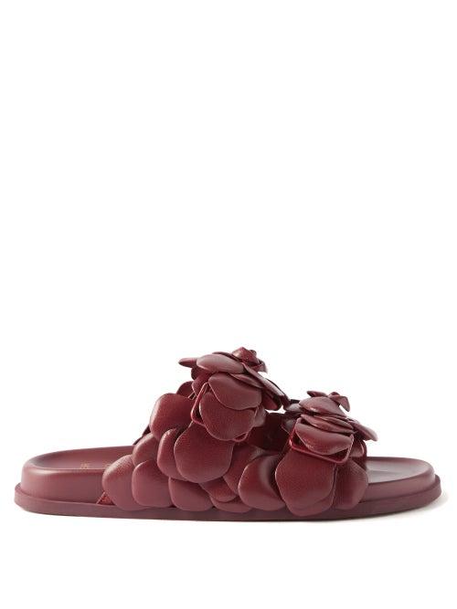 Valentino Garavani - Atelier Petal-effect Leather Slides - Womens - Red