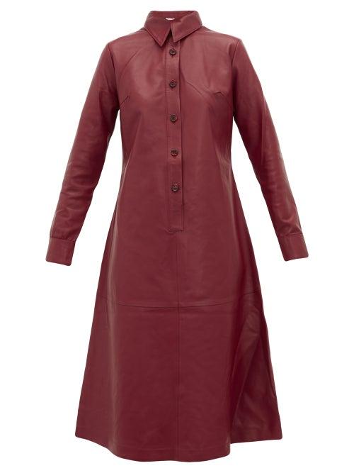 Matchesfashion.com Dodo Bar Or - Paya Panelled Leather Shirtdress - Womens - Burgundy