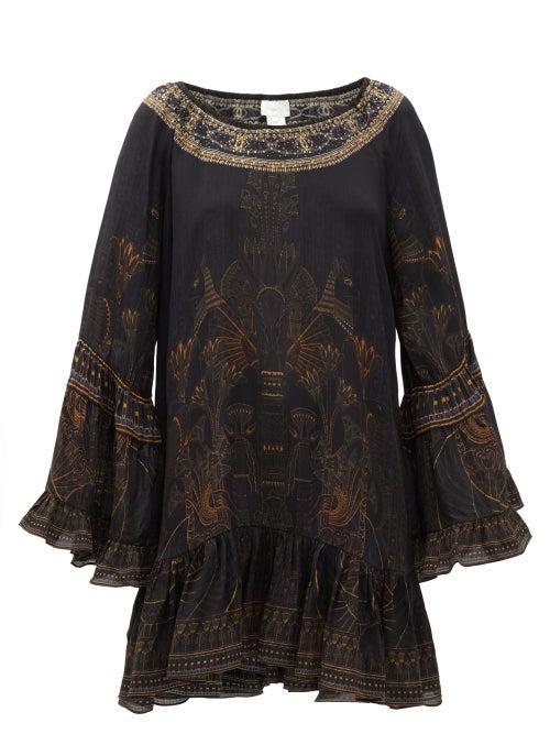 Matchesfashion.com Camilla - Cobra-print Silk-crepe Mini Dress - Womens - Black Print