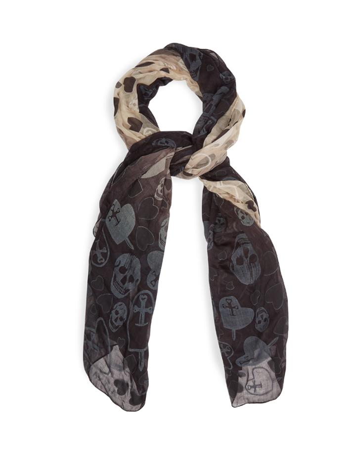 Alexander Mcqueen Skull And Heart-print Semi-sheer Scarf