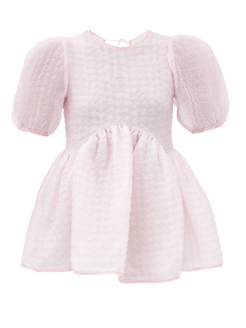 Matchesfashion.com Cecilie Bahnsen - Kastanje Puff-sleeved Seersucker Blouse - Womens - Pink