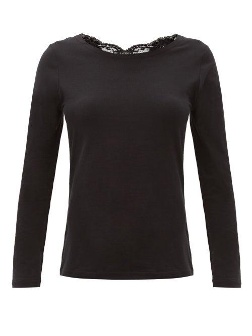 Ladies Lingerie La Perla - Lace-trimmed Cotton-blend Jersey Pyjama Top - Womens - Black