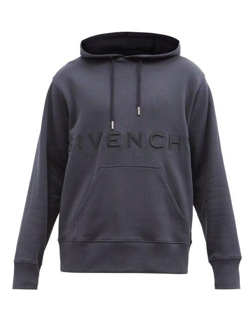 Givenchy - Logo-embroidered Cotton-jersey Hooded Sweatshirt - Mens - Dark Blue