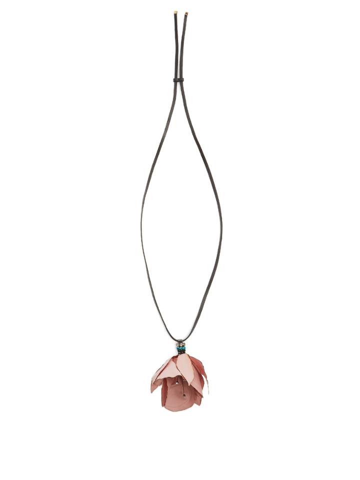Marni Flower-pendant Leather Necklace