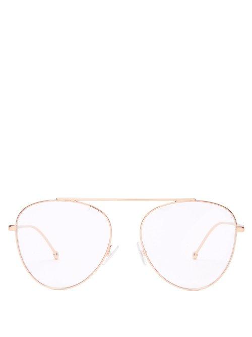 Matchesfashion.com Fendi - Round Frame Stainless Steel Aviator Glasses - Womens - Rose Gold
