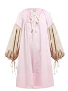 Matchesfashion.com Lee Mathews - Elsie Balloon Sleeve Cotton Blend Dress - Womens - Pink Multi