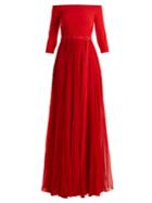 Alexander Mcqueen Off-the-shoulder Stretch-knit And Silk Gown