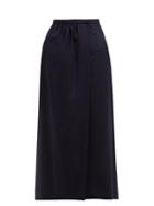 Matchesfashion.com Edward Crutchley - High Rise Split Front Wool Midi Skirt - Womens - Navy