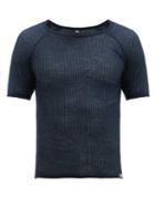 Matchesfashion.com Caf Du Cycliste - Ribbed Wool Blend Base Layer T Shirt - Mens - Blue