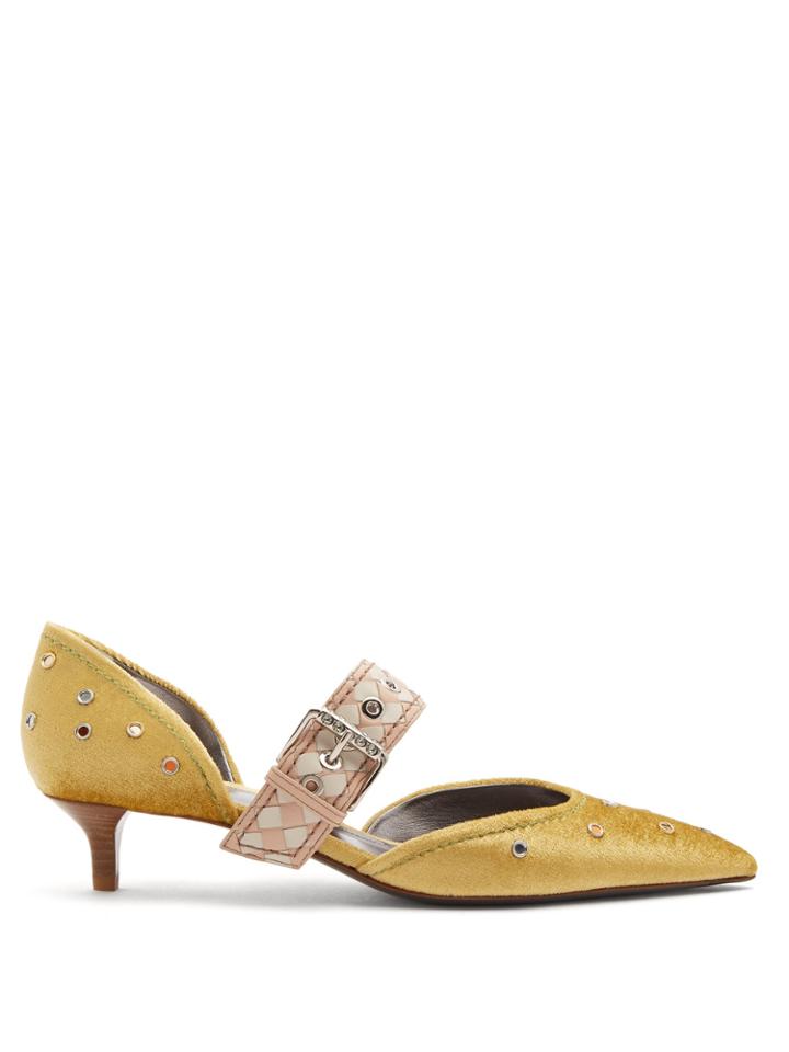 Bottega Veneta Point-toe Eyelet-embellished Velvet Pumps
