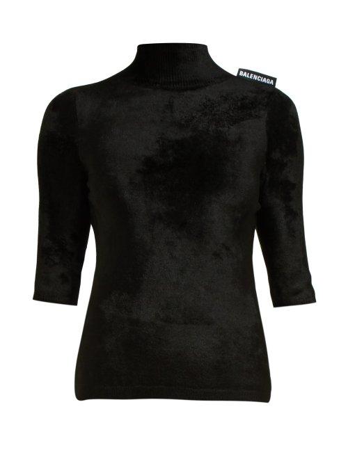 Matchesfashion.com Balenciaga - Logo Tab Chenille Sweater - Womens - Black