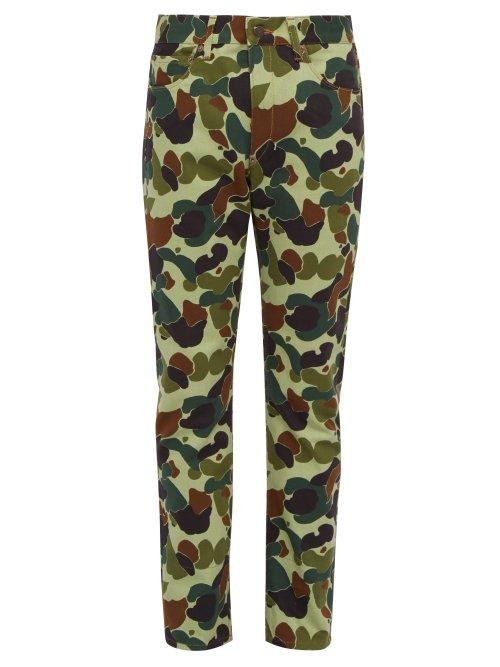 Matchesfashion.com Junya Watanabe - Camouflage Print Slim Leg Jeans - Mens - Green