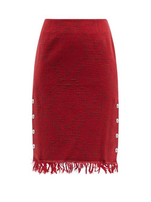 Matchesfashion.com Marine Serre - Moon Salutation Fringed Jacquard-twill Skirt - Womens - Red