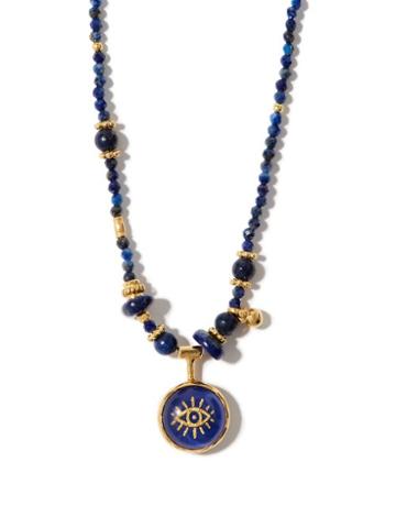 Matchesfashion.com Katerina Makriyianni - Evil Eye Lapis-lazuli & Gold-plated Necklace - Womens - Navy