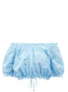 Matchesfashion.com Melissa Odabash - Francesca Broderie-anglaise Linen Cropped Top - Womens - Light Blue