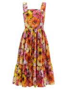 Ladies Rtw Dolce & Gabbana - Gerbera-print Cotton-poplin Midi Dress - Womens - Orange
