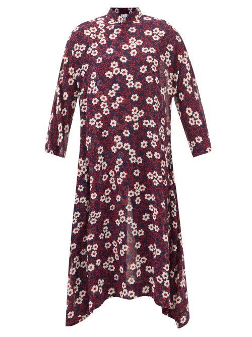 Comme Des Garons Comme Des Garons - Floral-printed Chiffon Midi Dress - Womens - Navy