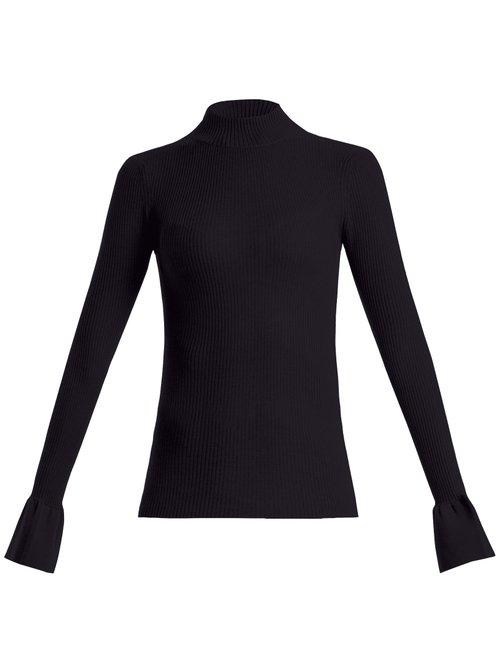 Matchesfashion.com Khaite - Henrietta Bell Cuff Ribbed Knit Wool Blend Sweater - Womens - Navy