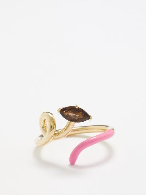 Bea Bongiasca - Baby Half Smoky Quartz, 9kt Gold & Enamel Ring - Womens - Pink Gold