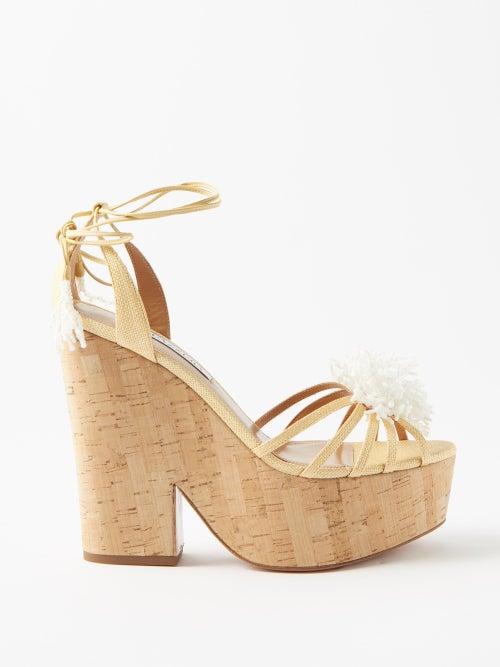Aquazzura - Panarea 120 Cork And Canvas Platform Sandals - Womens - Brown