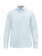 Matchesfashion.com Burberry - Sherwood Checked-trim Cotton-blend Poplin Shirt - Mens - Blue