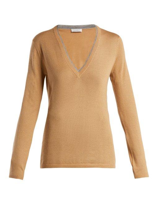Matchesfashion.com Gabriela Hearst - Lorenco Cashmere And Silk Blend Sweater - Womens - Camel