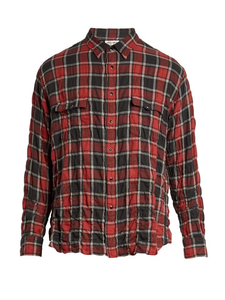 Saint Laurent Checked Cotton-blend Crinkled-flannel Shirt