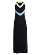 Versace Halterneck Chevron-intarsia Pleated Dress