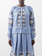 Vita Kin - Kristinka Embroidered-linen Blouse - Womens - Blue Multi