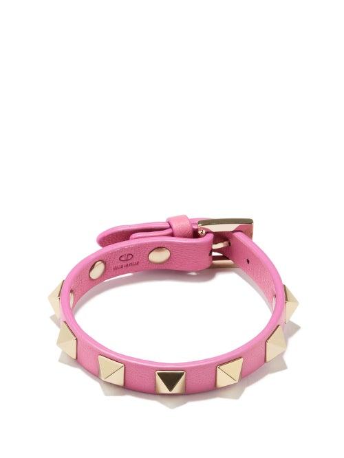 Valentino Garavani - Rockstud Leather Bracelet - Womens - Pink Gold