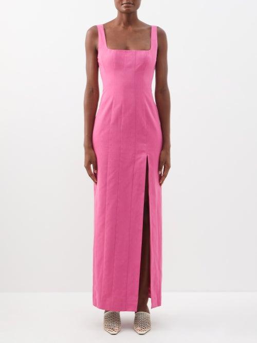 Staud - Portrait Square-neck Moir Dress - Womens - Pink