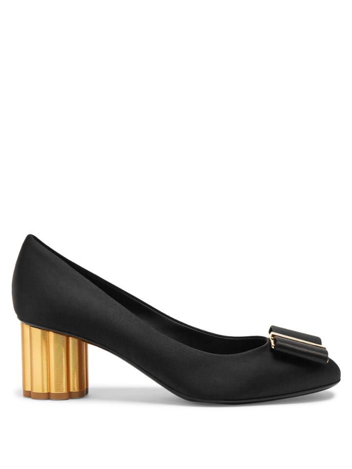 Salvatore Ferragamo Flower Column-heel Satin Pumps