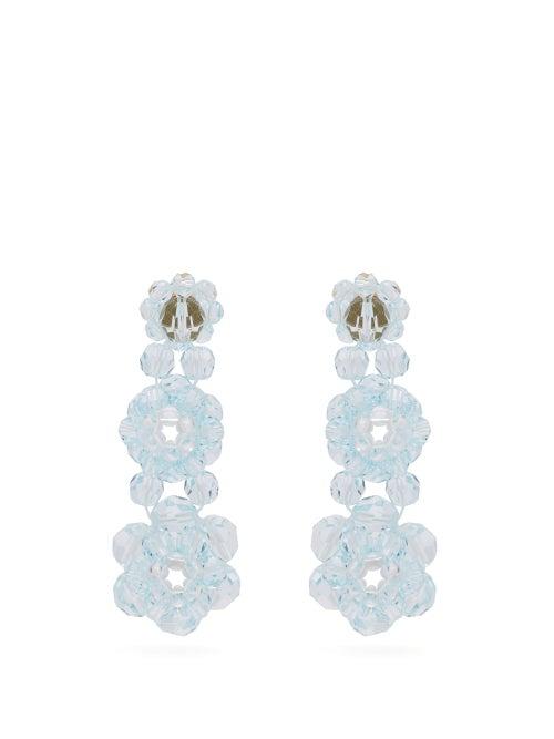 Matchesfashion.com Simone Rocha - Floral Beaded Drop Earrings - Womens - Blue