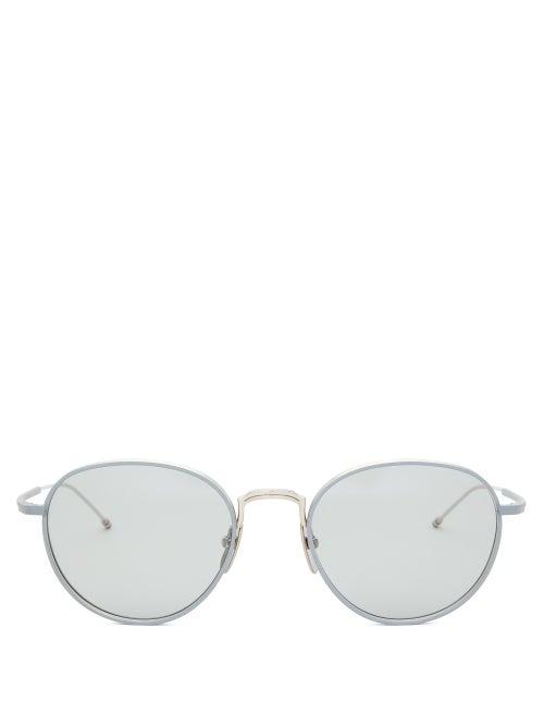 Thom Browne - Tricolour-stripe Tipped Round Titanium Sunglasses - Mens - Silver