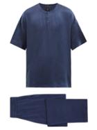 Matchesfashion.com Lahgo - Silk Short-sleeved Pyjamas - Mens - Navy