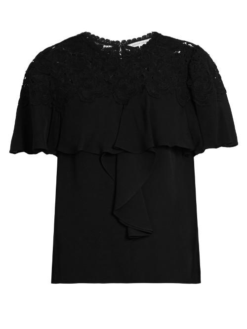 Rebecca Taylor Guipure-lace Yoke Silk-georgette Top