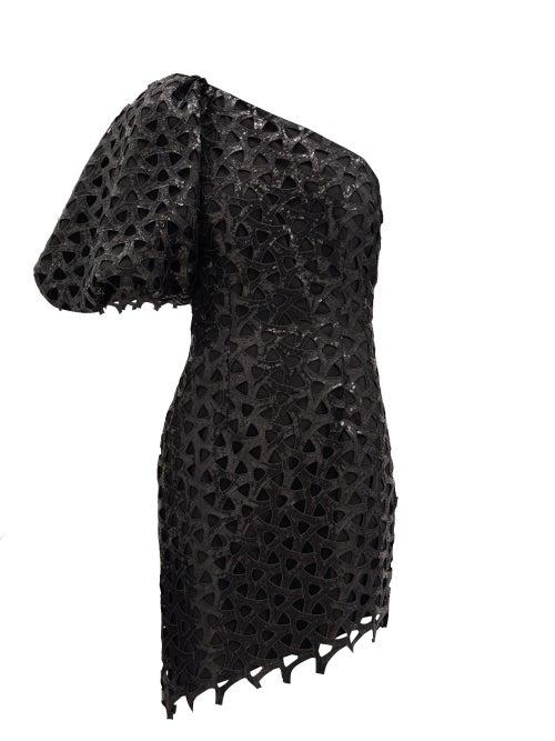 Matchesfashion.com Aje - Motorcylette One-shoulder Sequinned Mini Dress - Womens - Black