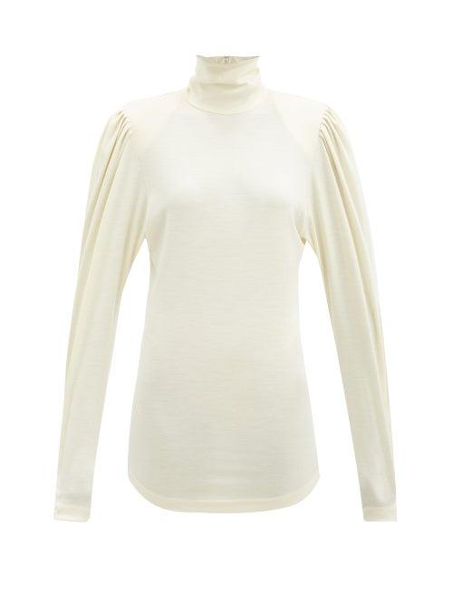 Matchesfashion.com Isabel Marant - Gavina Puff-sleeved Wool-jersey Top - Womens - Ivory