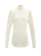 Matchesfashion.com Isabel Marant - Gavina Puff-sleeved Wool-jersey Top - Womens - Ivory
