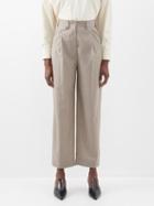 Toteme - Pleated Cropped Wool Trousers - Womens - Light Beige