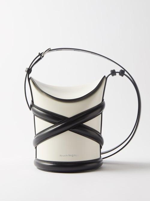 Alexander Mcqueen - The Curve Small Leather Bucket Bag - Womens - Black White
