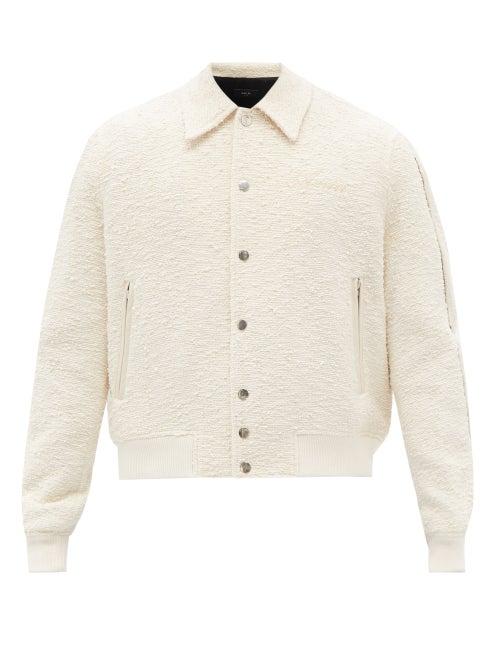 Amiri - Bone-applique Slubbed Cotton-blend Bomber Jacket - Mens - Cream