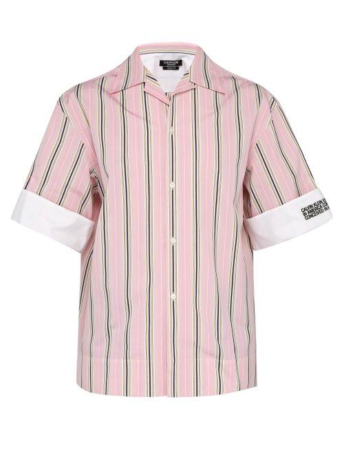 Matchesfashion.com Calvin Klein 205w39nyc - Logo Embroidered Striped Cotton Poplin Shirt - Mens - Pink