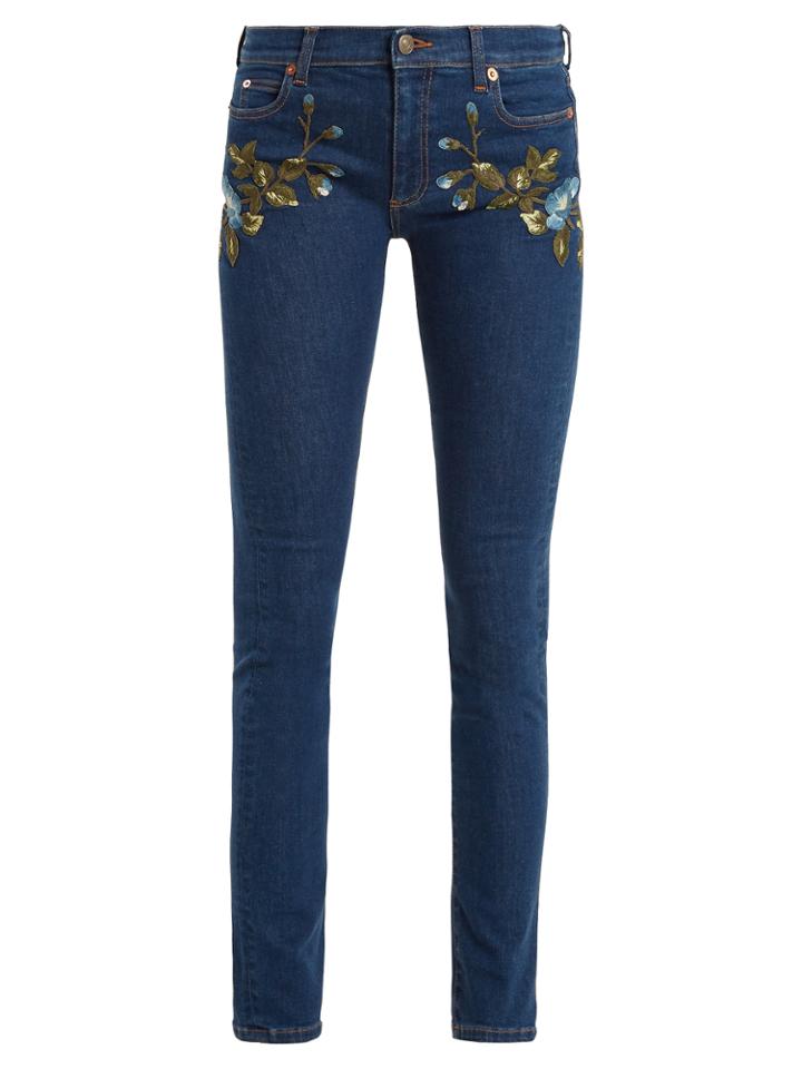 Gucci Floral-embroidered Mid-rise Skinny-leg Jeans