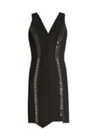 Mugler Leather-panelled V-neck Wool-blend Dress