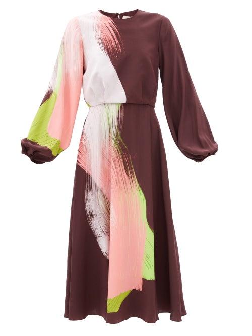 Roksanda - Anahita Printed Silk-satin Dress - Womens - Dark Red