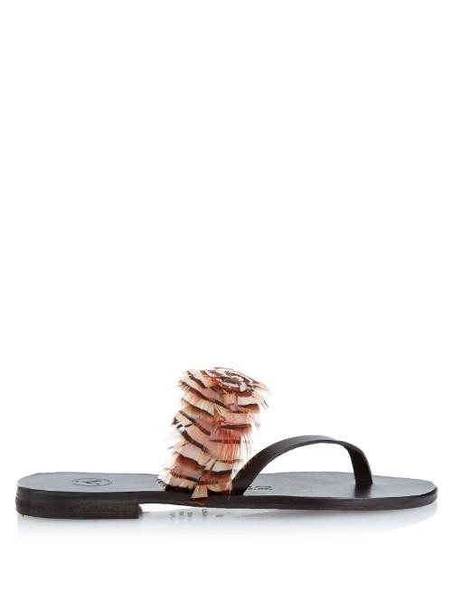 Álvaro Alberta Feather-embellished Leather Sandals