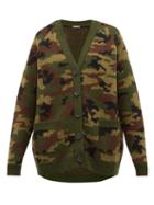 Matchesfashion.com Miu Miu - Camouflage Jacquard Wool Cardigan - Womens - Green Multi